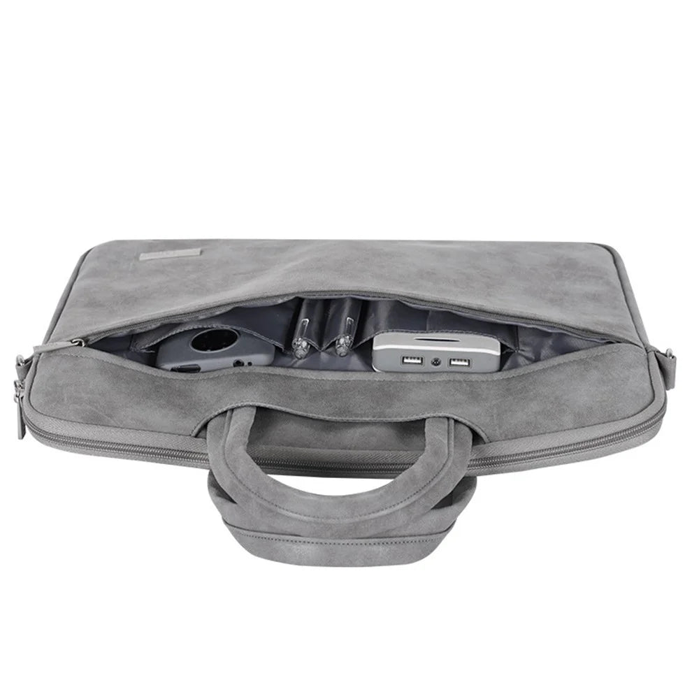CANVASARTISAN L11-C22 PU Leather Laptop Tote Bag Front Pocket Soft Liner Notebook Handbag with Shoulder Strap - Grey/for 13-inch Laptop - 3