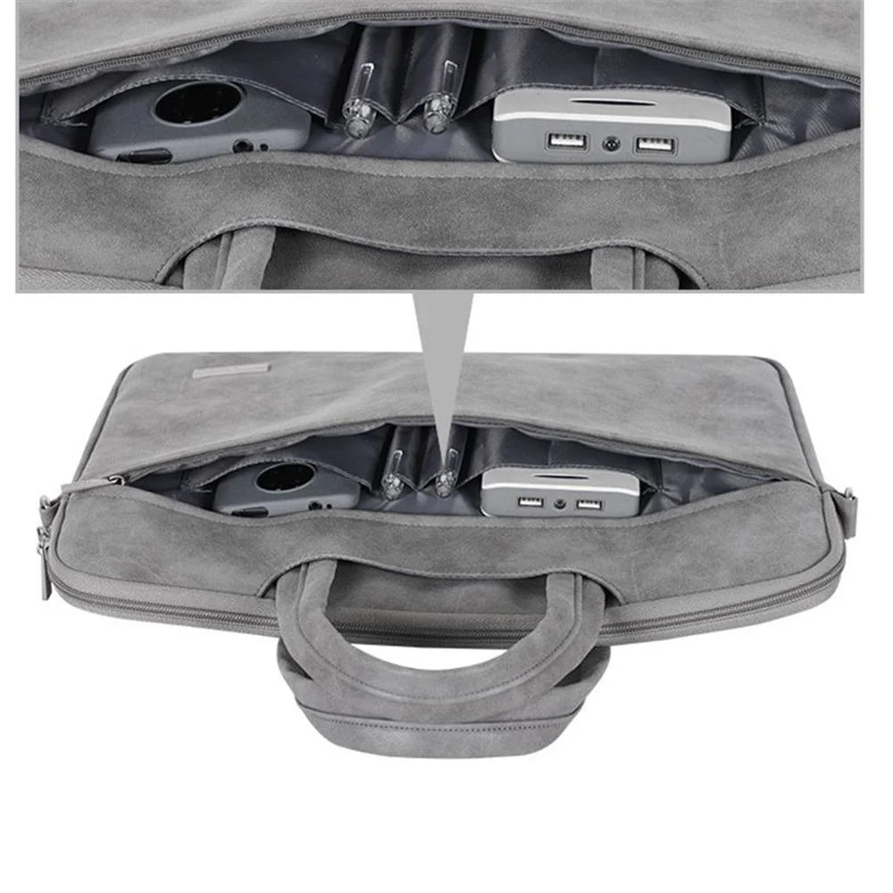 CANVASARTISAN L11-C22 PU Leather Laptop Tote Bag Front Pocket Soft Liner Notebook Handbag with Shoulder Strap - Grey/for 13-inch Laptop - 4