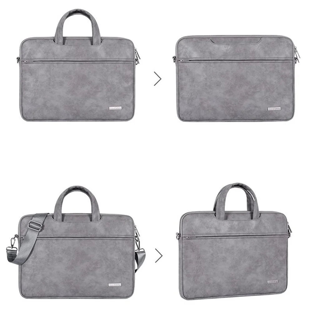 CANVASARTISAN L11-C22 PU Leather Laptop Tote Bag Front Pocket Soft Liner Notebook Handbag with Shoulder Strap - Grey/for 13-inch Laptop - 7