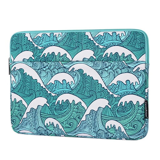 CANVASARTISAN H3-14 Sea Wave Pattern Shockproof Laptop Sleeve Zipper Notebook Carrying Bag with Front Pocket - Green/for 11-inch Laptop - 2