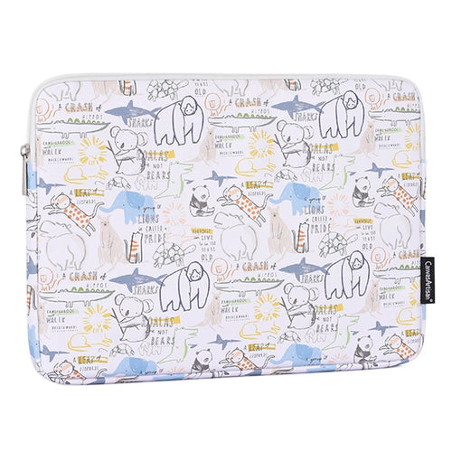 CANVASARTISAN G50-01 Cartoon Animals Pattern Protective Laptop Sleeve PU Leather Zipper Notebook Bag - White/for 11-inch Laptop - 1