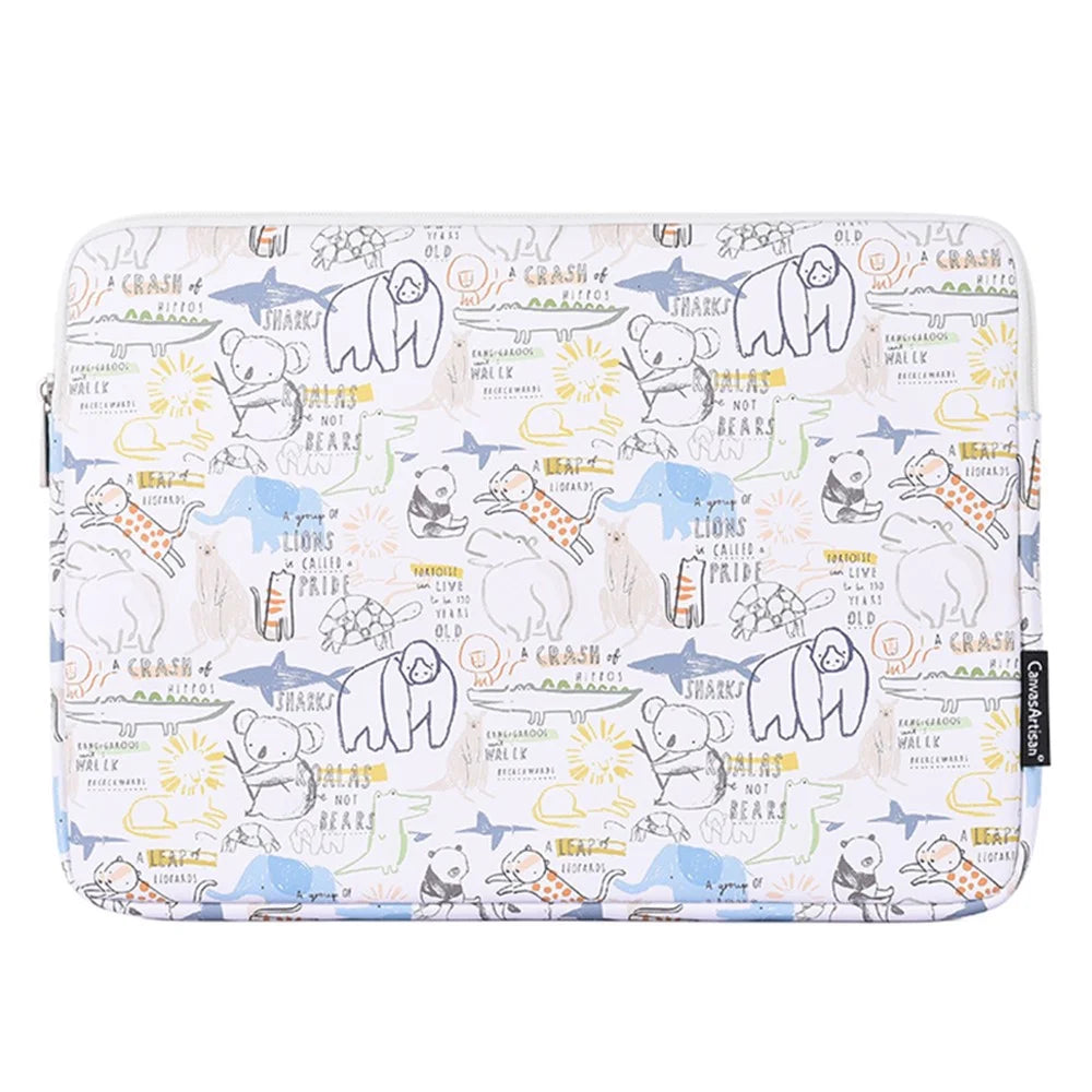 CANVASARTISAN G50-01 Cartoon Animals Pattern Protective Laptop Sleeve PU Leather Zipper Notebook Bag - White/for 11-inch Laptop - 2