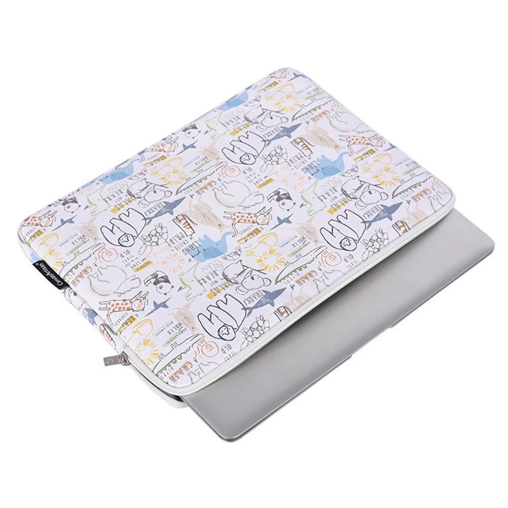 CANVASARTISAN G50-01 Cartoon Animals Pattern Protective Laptop Sleeve PU Leather Zipper Notebook Bag - White/for 11-inch Laptop - 3