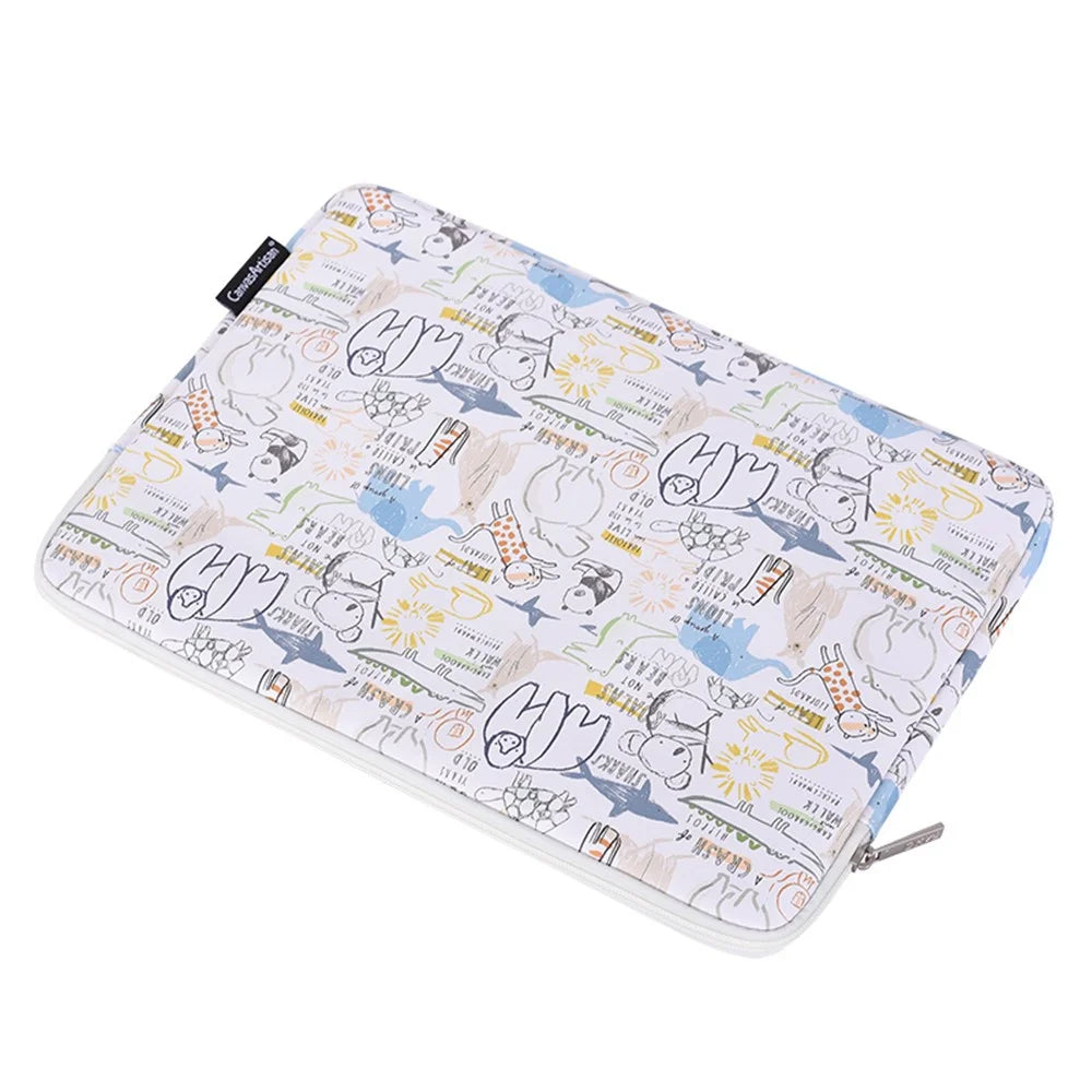 CANVASARTISAN G50-01 Cartoon Animals Pattern Protective Laptop Sleeve PU Leather Zipper Notebook Bag - White/for 11-inch Laptop - 4