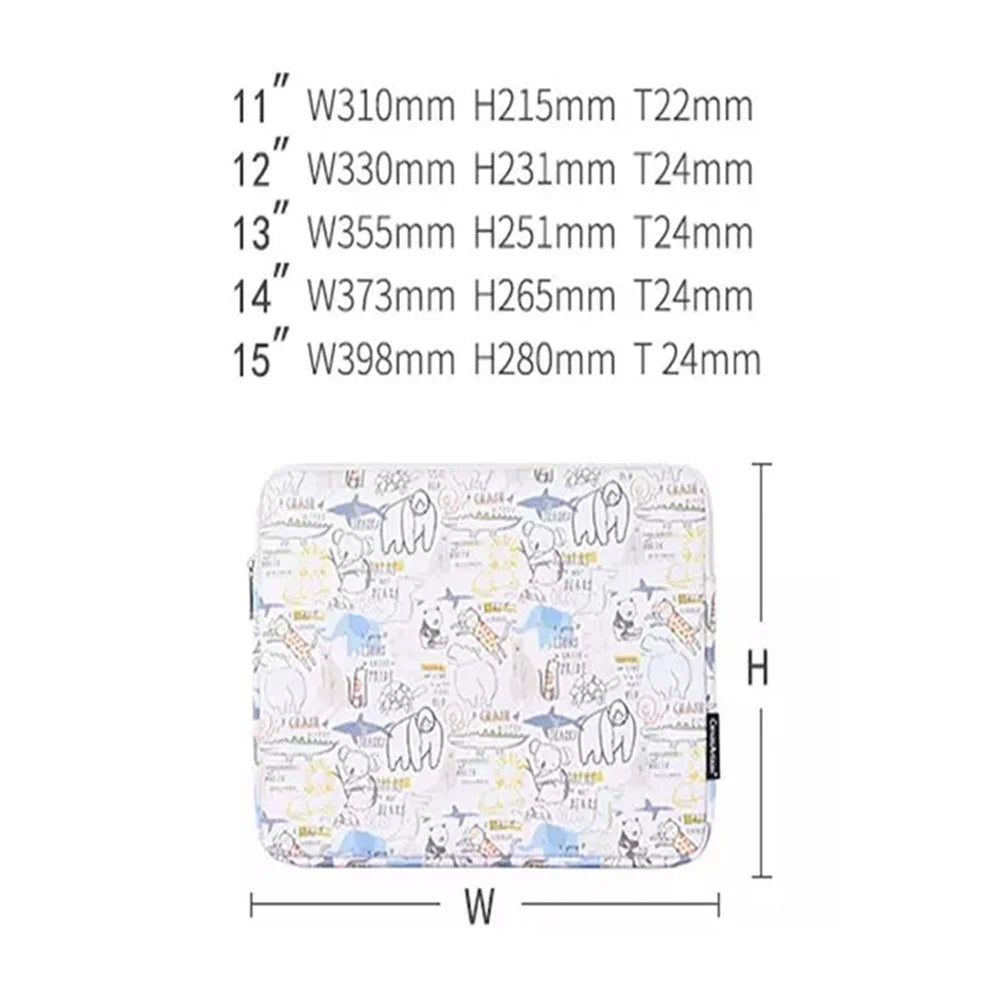 CANVASARTISAN G50-01 Cartoon Animals Pattern Protective Laptop Sleeve PU Leather Zipper Notebook Bag - White/for 11-inch Laptop - 6