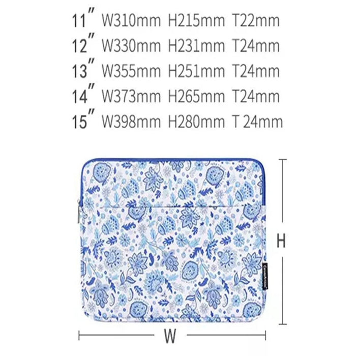 CANVASARTISAN G54-11 Front Pocket Zipper PU Leather Laptop Sleeve Flower Pattern Full Protection Notebook Carrying Bag - Blue/White/for 11-inch Laptop - 5