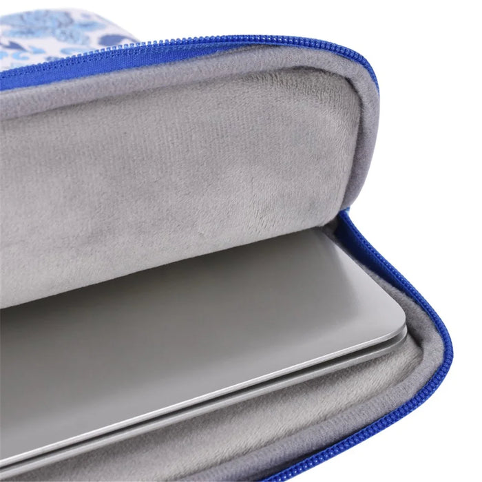 CANVASARTISAN G54-11 Front Pocket Zipper PU Leather Laptop Sleeve Flower Pattern Full Protection Notebook Carrying Bag - Blue/White/for 11-inch Laptop - 7