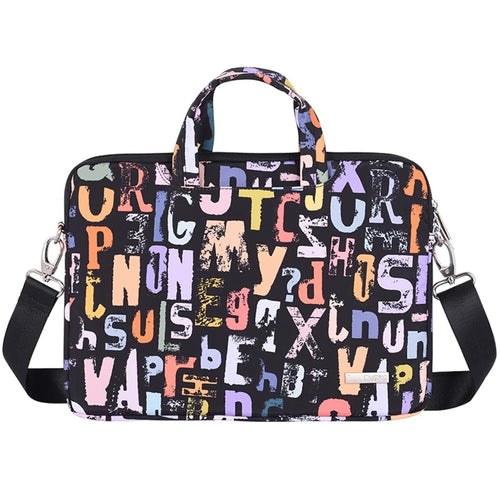 CANVASARTISAN H18-A01 Multicolor Letters Printing Laptop Bag Case Soft Liner Zipper Notebook Handbag with Shoulder Strap - Black/for 13-inch Laptop - 1