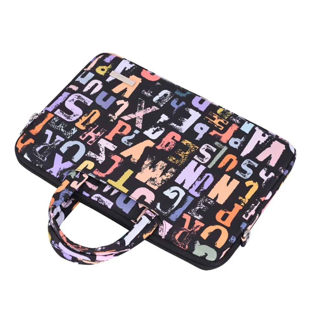 CANVASARTISAN H18-A01 Multicolor Letters Printing Laptop Bag Case Soft Liner Zipper Notebook Handbag with Shoulder Strap - Black/for 13-inch Laptop - 3