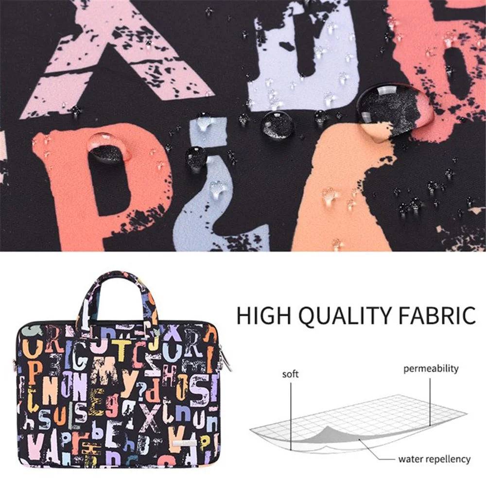 CANVASARTISAN H18-A01 Multicolor Letters Printing Laptop Bag Case Soft Liner Zipper Notebook Handbag with Shoulder Strap - Black/for 13-inch Laptop - 4