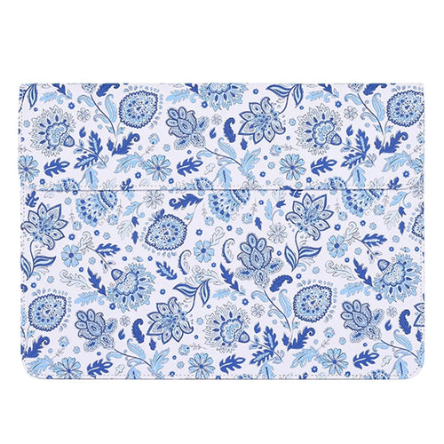 CANVASARTISAN E54-01 Magnetic Closure PU Leather Laptop Sleeve Flower Pattern Notebook Carrying Bag - White/for 12-inch Laptop - 1
