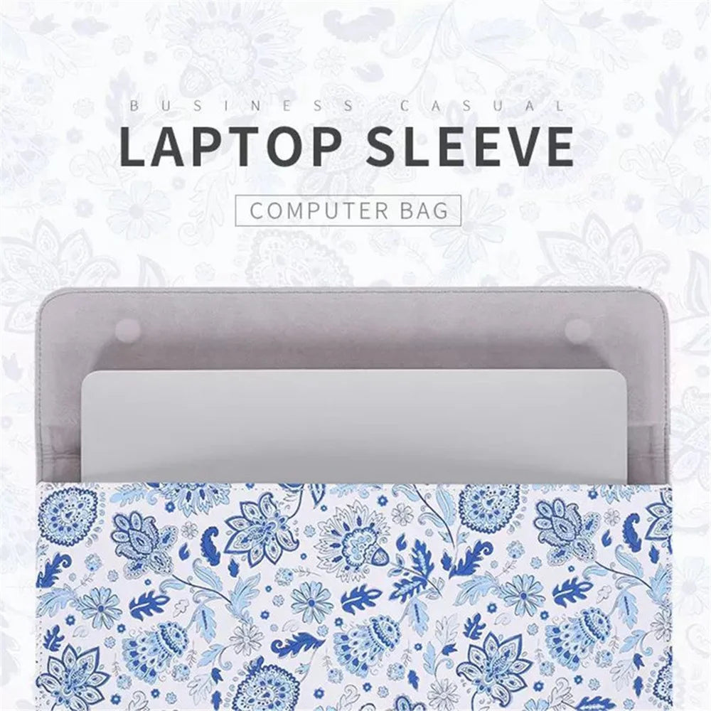 CANVASARTISAN E54-01 Magnetic Closure PU Leather Laptop Sleeve Flower Pattern Notebook Carrying Bag - White/for 12-inch Laptop - 2