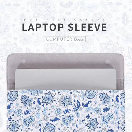 CANVASARTISAN E54-01 Magnetic Closure PU Leather Laptop Sleeve Flower Pattern Notebook Carrying Bag - White/for 12-inch Laptop - 2