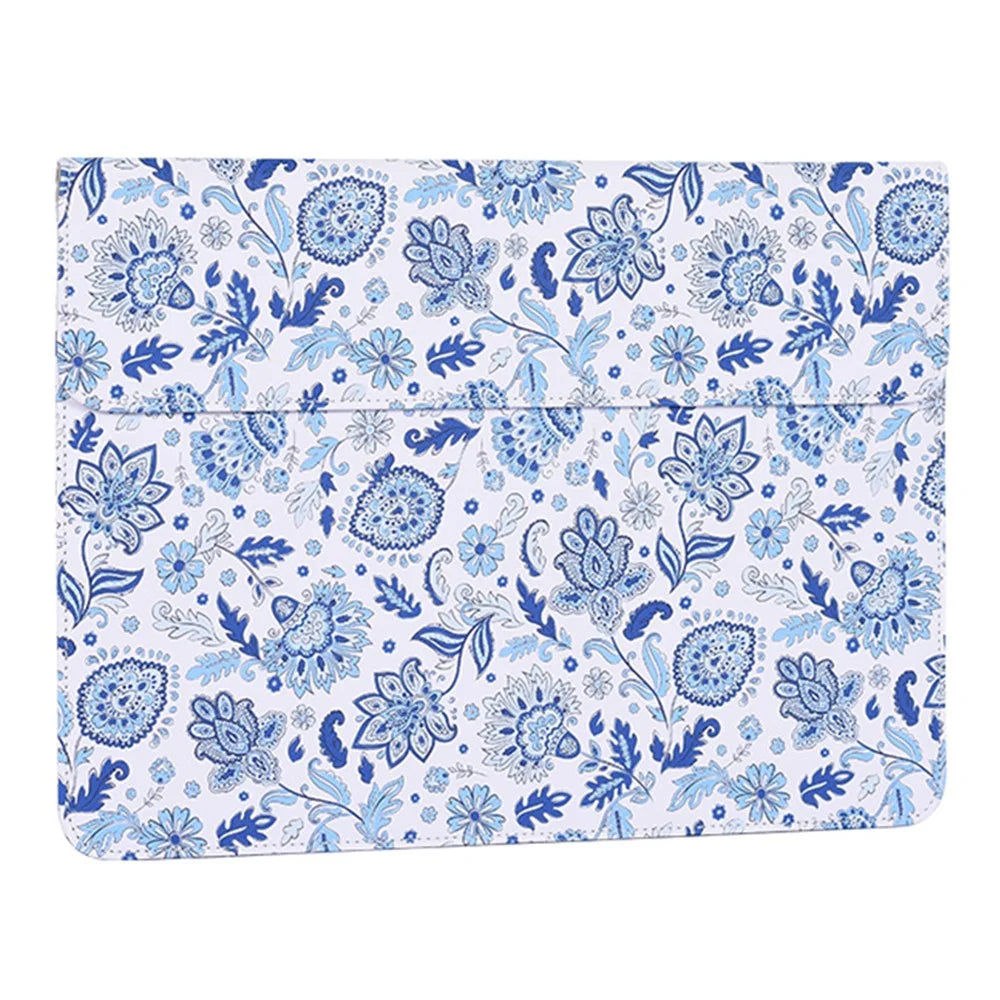 CANVASARTISAN E54-01 Magnetic Closure PU Leather Laptop Sleeve Flower Pattern Notebook Carrying Bag - White/for 12-inch Laptop - 6