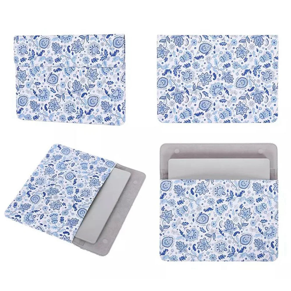 CANVASARTISAN E54-01 Magnetic Closure PU Leather Laptop Sleeve Flower Pattern Notebook Carrying Bag - White/for 12-inch Laptop - 7