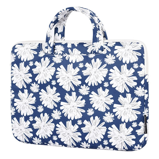 CANVASARTISAN H34-B01 Chrysanthemum Pattern Laptop Handbag Polyester Zipper Notebook Carrying Bag with Handle Design - Blue/for 13-inch Laptop - 1