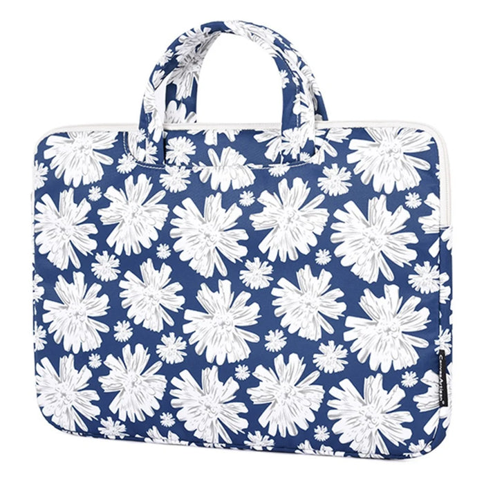 CANVASARTISAN H34-B01 Chrysanthemum Pattern Laptop Handbag Polyester Zipper Notebook Carrying Bag with Handle Design - Blue/for 13-inch Laptop - 1