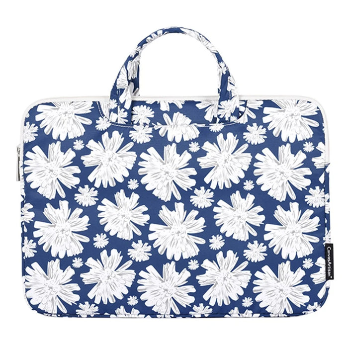 CANVASARTISAN H34-B01 Chrysanthemum Pattern Laptop Handbag Polyester Zipper Notebook Carrying Bag with Handle Design - Blue/for 13-inch Laptop - 2