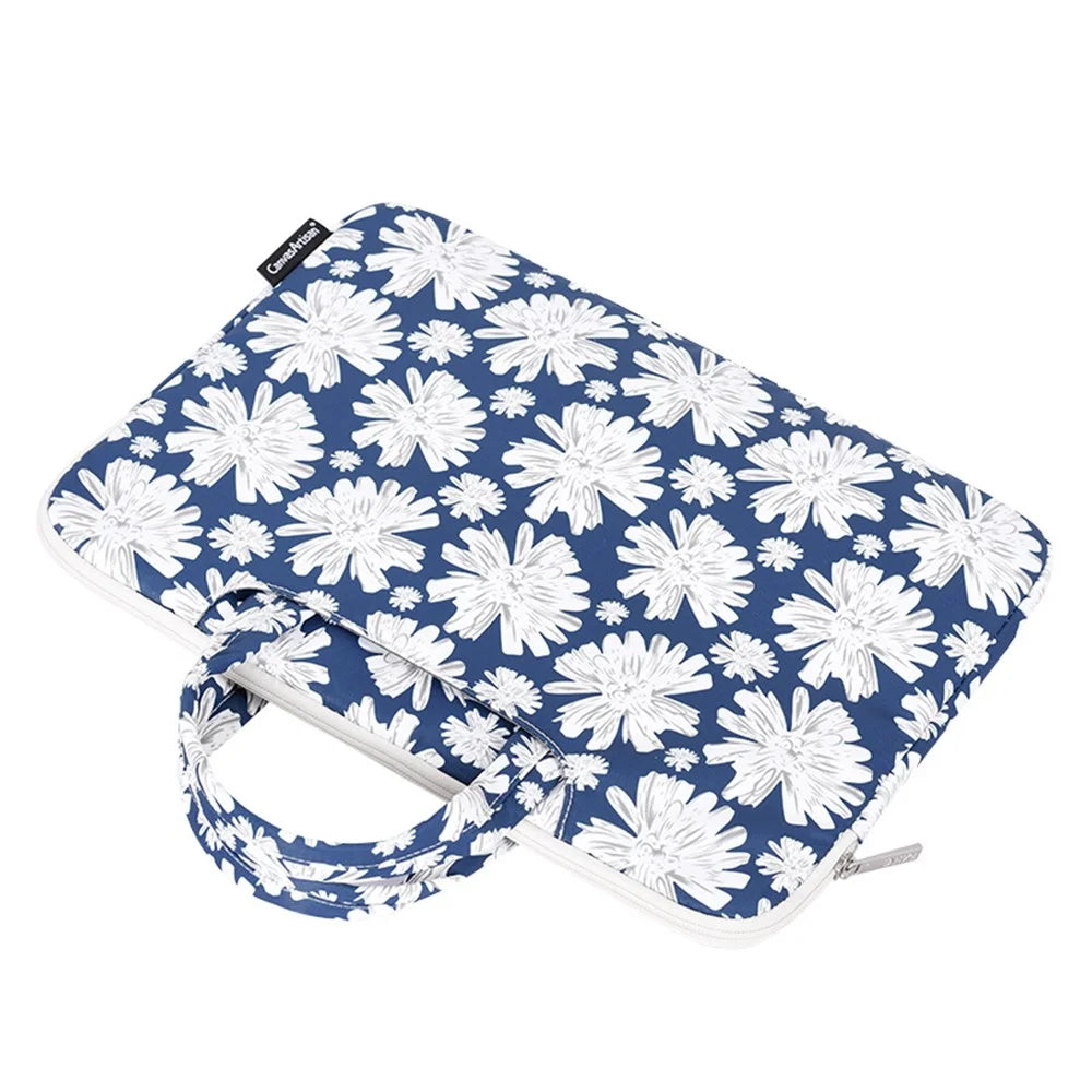 CANVASARTISAN H34-B01 Chrysanthemum Pattern Laptop Handbag Polyester Zipper Notebook Carrying Bag with Handle Design - Blue/for 13-inch Laptop - 3