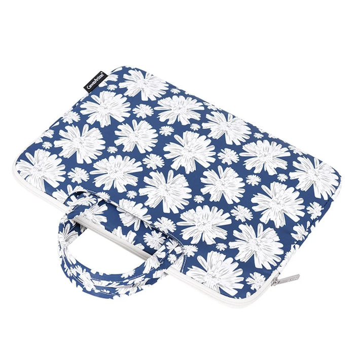 CANVASARTISAN H34-B01 Chrysanthemum Pattern Laptop Handbag Polyester Zipper Notebook Carrying Bag with Handle Design - Blue/for 13-inch Laptop - 3