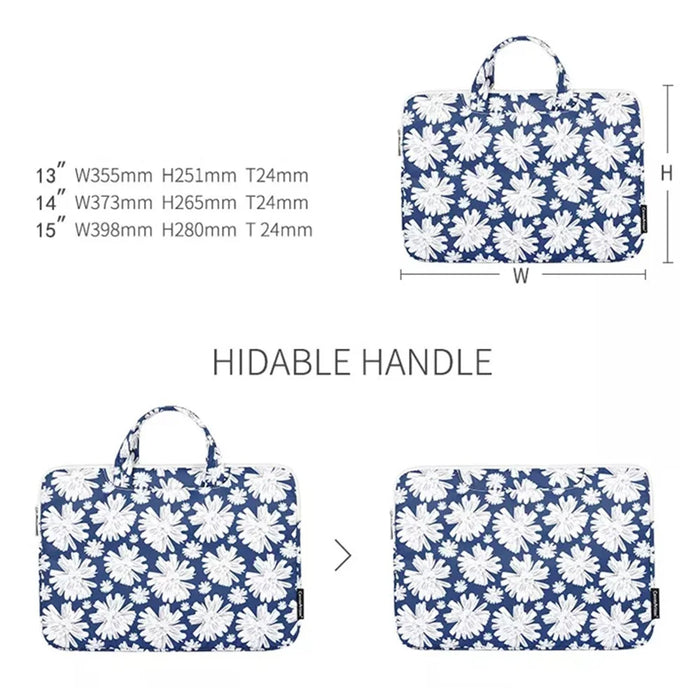 CANVASARTISAN H34-B01 Chrysanthemum Pattern Laptop Handbag Polyester Zipper Notebook Carrying Bag with Handle Design - Blue/for 13-inch Laptop - 4