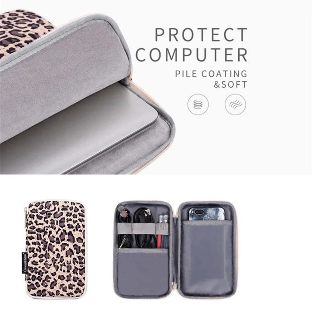CANVASARTISAN H31-T0121 Leopard Pattern Laptop Sleeve Ultra-thin Computer Bag Pouch with Small Bag - Yellow/for 11-inch Laptop - 5