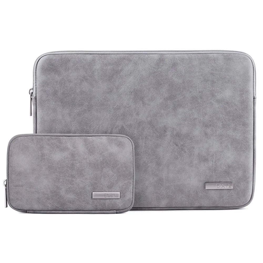 CANVASARTISAN L11-T0321 Solid Color PU Leather Notebook Case Shockproof Protective Sleeve Bag with Small Bag - Grey/for 11-inch Laptop - 1