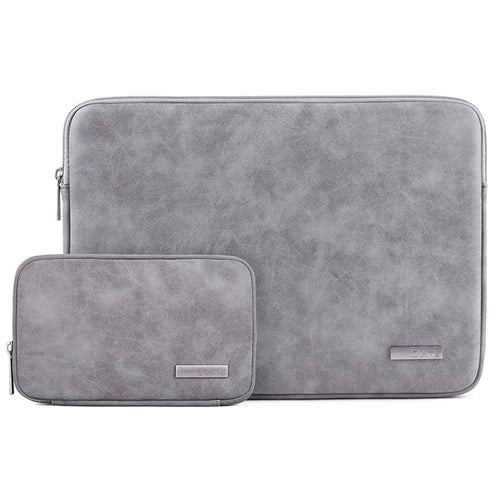CANVASARTISAN L11-T0321 Solid Color PU Leather Notebook Case Shockproof Protective Sleeve Bag with Small Bag - Grey/for 11-inch Laptop - 1