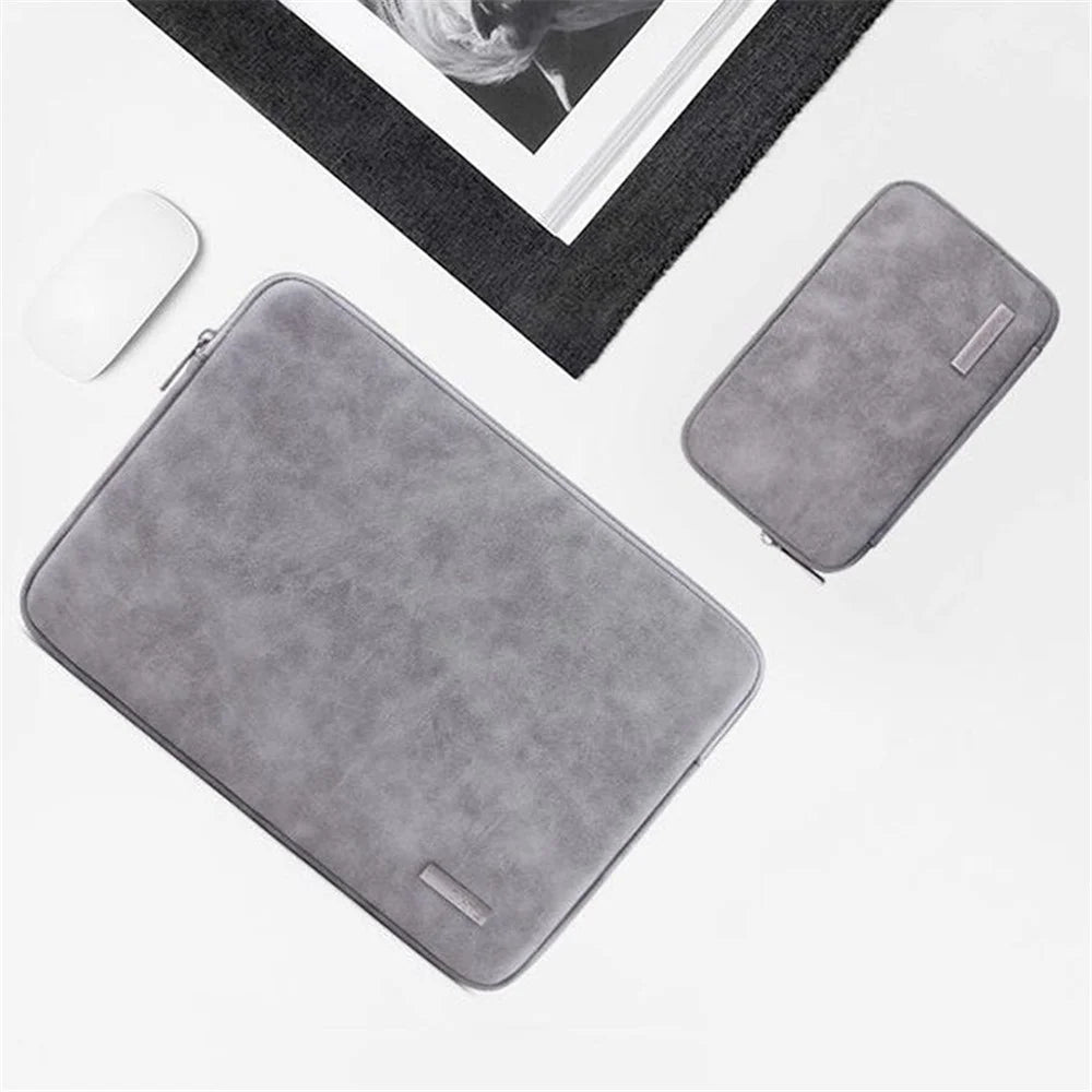 CANVASARTISAN L11-T0321 Solid Color PU Leather Notebook Case Shockproof Protective Sleeve Bag with Small Bag - Grey/for 11-inch Laptop - 2