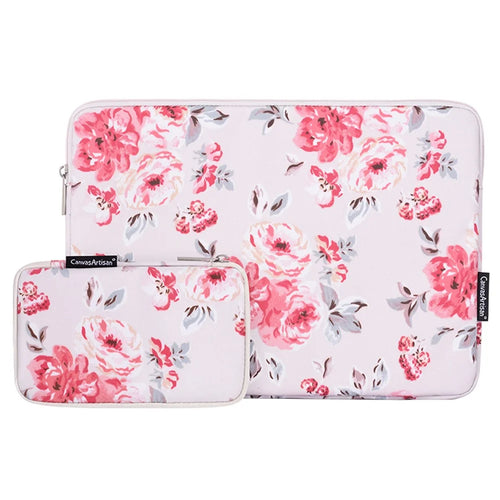 CANVASARTISAN H10-T0121 Notebook PC Carrying Case Watercolor Flower Pattern Protective Laptop Sleeve with Small Bag - White/for 11-inch Laptop - 1
