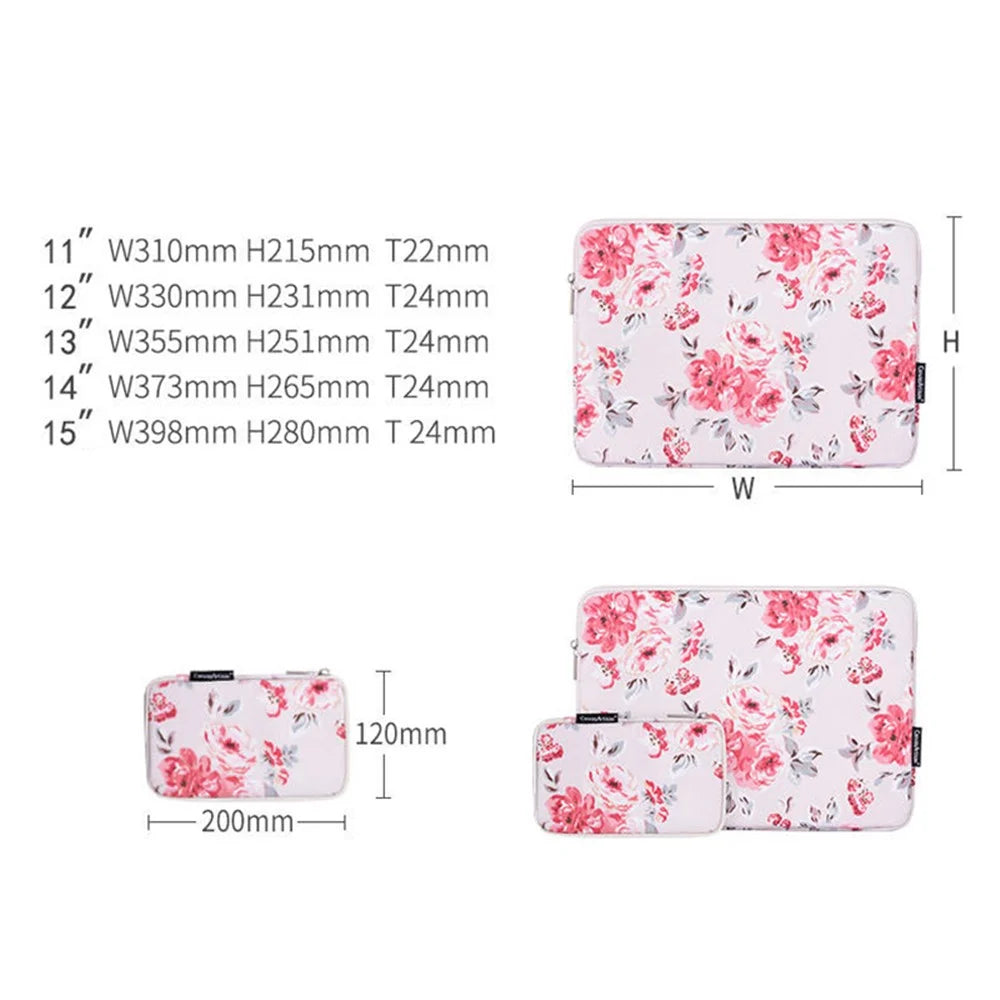 CANVASARTISAN H10-T0121 Notebook PC Carrying Case Watercolor Flower Pattern Protective Laptop Sleeve with Small Bag - White/for 11-inch Laptop - 5