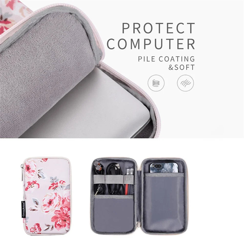 CANVASARTISAN H10-T0121 Notebook PC Carrying Case Watercolor Flower Pattern Protective Laptop Sleeve with Small Bag - White/for 11-inch Laptop - 6
