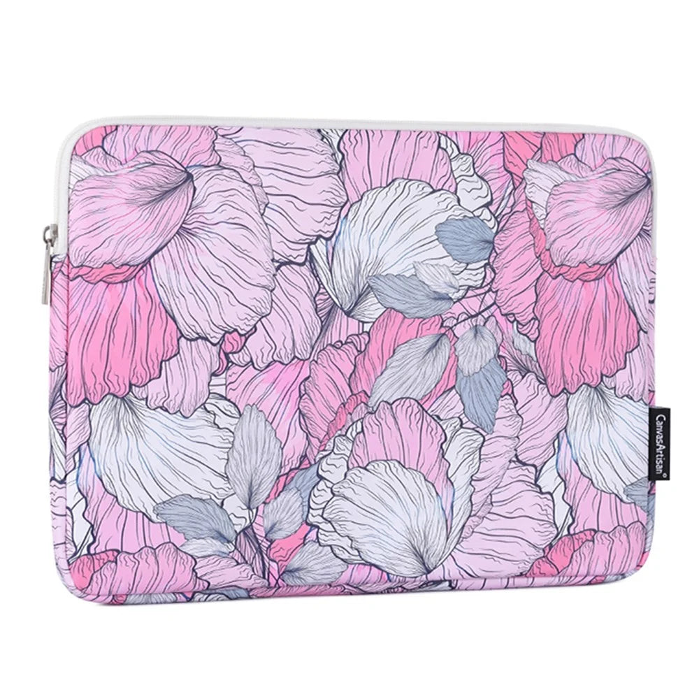 CANVASARTISAN G56-01 PU Leather Laptop Sleeve Carrying Case Notebook Bag with Flower Pattern - Pink/for 11-inch Laptop - 6