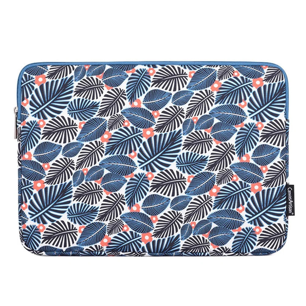 CANVASARTISAN H37-01 Polyester Notebook Bag Case Leaves Pattern Soft Liner Scratch-proof Laptop Sleeve - Blue/for 11-inch Laptop - 1