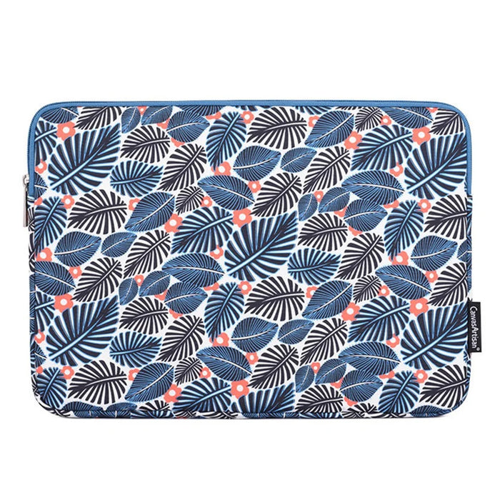 CANVASARTISAN H37-01 Polyester Notebook Bag Case Leaves Pattern Soft Liner Scratch-proof Laptop Sleeve - Blue/for 11-inch Laptop - 1