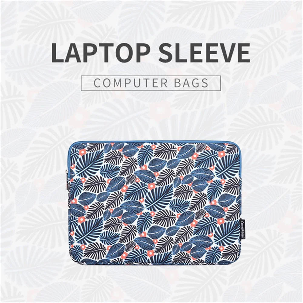 CANVASARTISAN H37-01 Polyester Notebook Bag Case Leaves Pattern Soft Liner Scratch-proof Laptop Sleeve - Blue/for 11-inch Laptop - 2