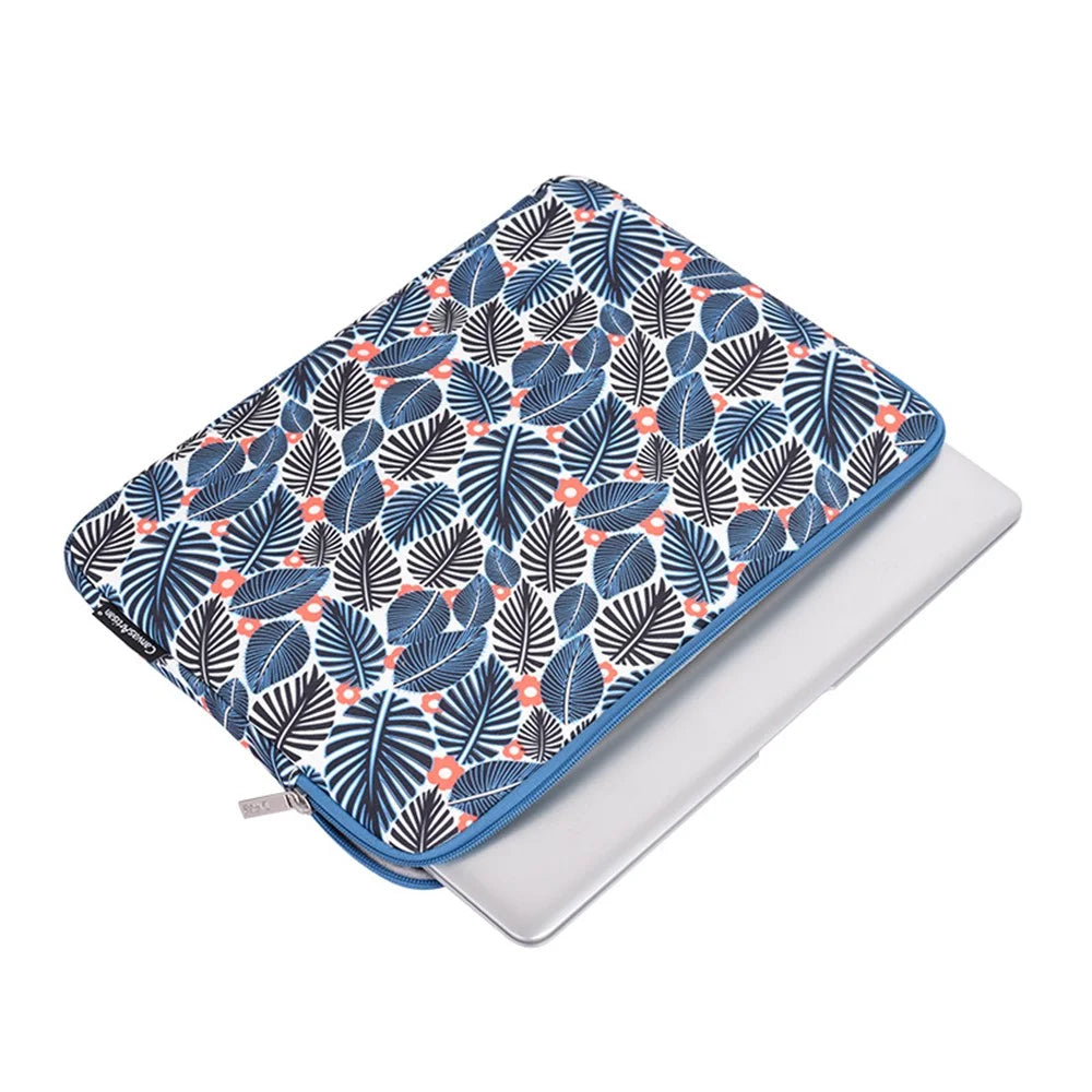 CANVASARTISAN H37-01 Polyester Notebook Bag Case Leaves Pattern Soft Liner Scratch-proof Laptop Sleeve - Blue/for 11-inch Laptop - 3