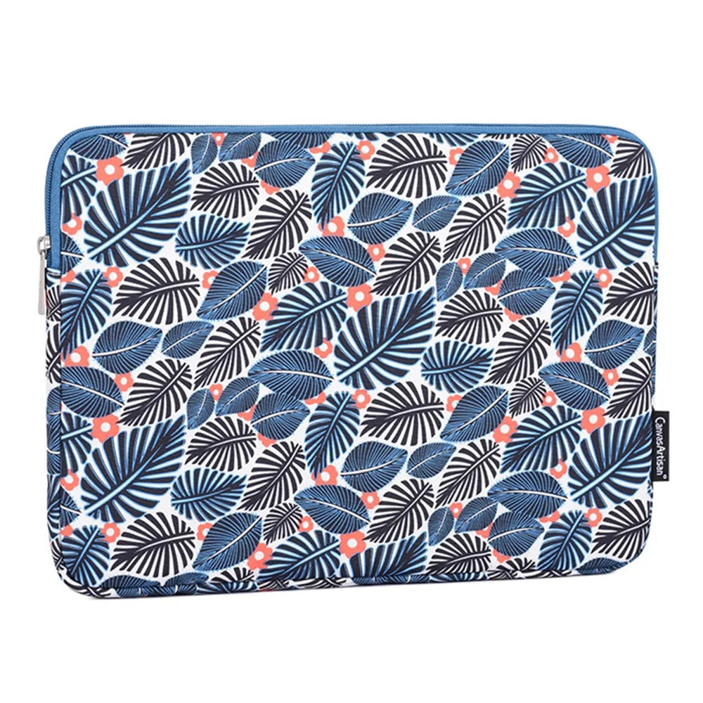 CANVASARTISAN H37-01 Polyester Notebook Bag Case Leaves Pattern Soft Liner Scratch-proof Laptop Sleeve - Blue/for 11-inch Laptop - 6