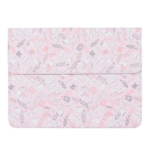 CANVASARTISAN E4-01 Flower Leaf Pattern PU Leather Laptop Sleeve Notebook Shockproof Case Carrying Bag - Pink/for 12-inch Laptop - 1