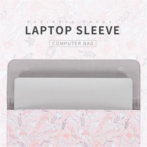 CANVASARTISAN E4-01 Flower Leaf Pattern PU Leather Laptop Sleeve Notebook Shockproof Case Carrying Bag - Pink/for 12-inch Laptop - 2