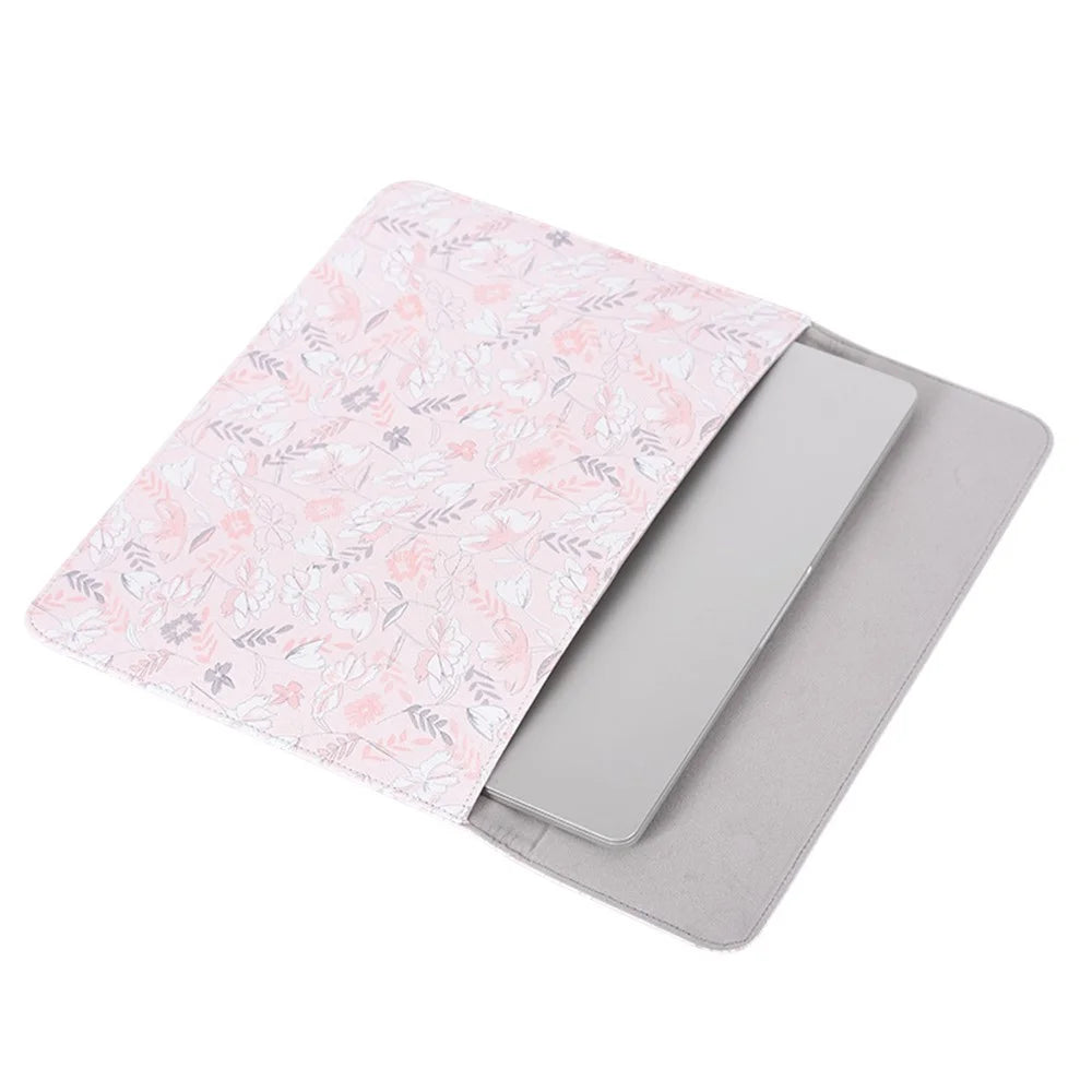 CANVASARTISAN E4-01 Flower Leaf Pattern PU Leather Laptop Sleeve Notebook Shockproof Case Carrying Bag - Pink/for 12-inch Laptop - 4