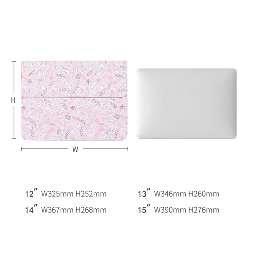 CANVASARTISAN E4-01 Flower Leaf Pattern PU Leather Laptop Sleeve Notebook Shockproof Case Carrying Bag - Pink/for 12-inch Laptop - 6