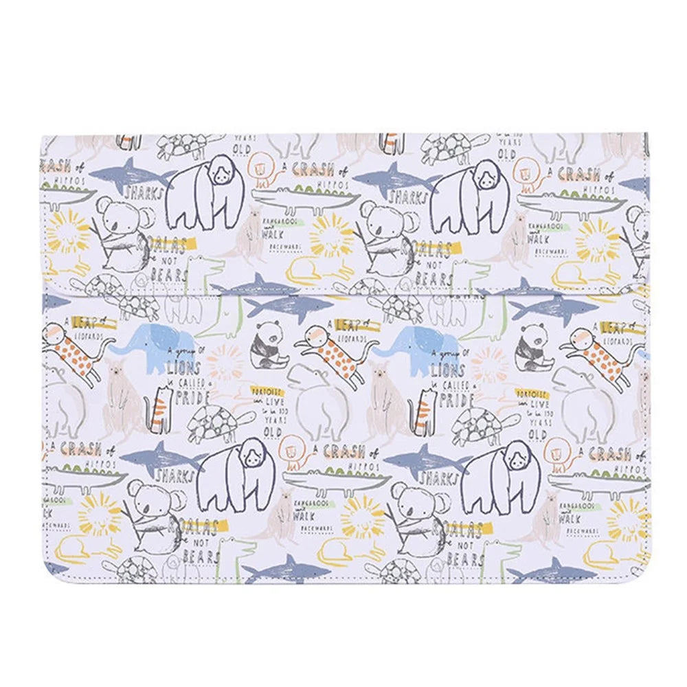 CANVASARTISAN E50-01 Cartoon Animal Pattern PU Leather Magnetic Flip Cover Laptop Sleeve Notebook Case Bag - White/for 12-inch Laptop - 1