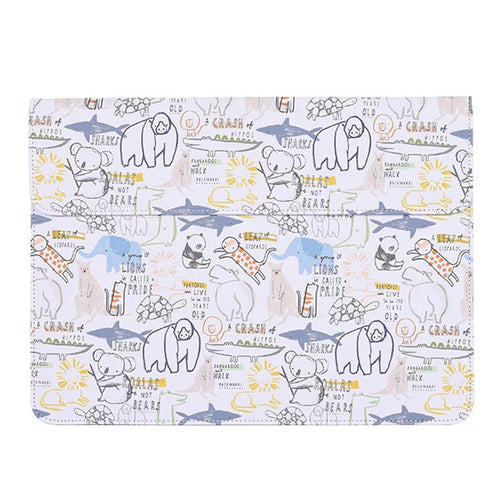 CANVASARTISAN E50-01 Cartoon Animal Pattern PU Leather Magnetic Flip Cover Laptop Sleeve Notebook Case Bag - White/for 12-inch Laptop - 1