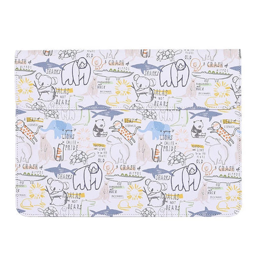 CANVASARTISAN E50-01 Cartoon Animal Pattern PU Leather Magnetic Flip Cover Laptop Sleeve Notebook Case Bag - White/for 12-inch Laptop - 1