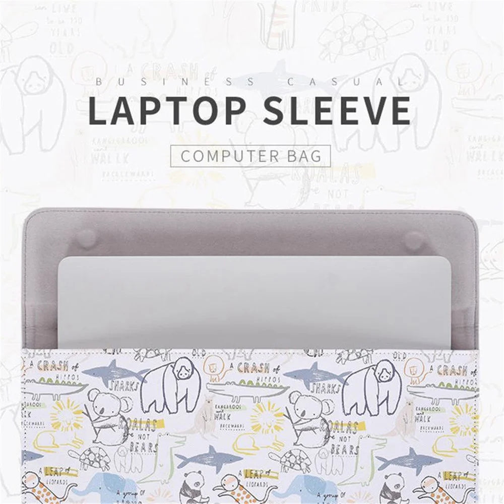 CANVASARTISAN E50-01 Cartoon Animal Pattern PU Leather Magnetic Flip Cover Laptop Sleeve Notebook Case Bag - White/for 12-inch Laptop - 2