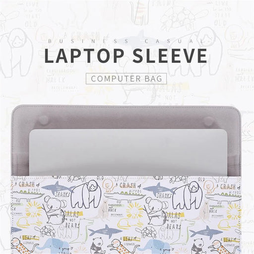 CANVASARTISAN E50-01 Cartoon Animal Pattern PU Leather Magnetic Flip Cover Laptop Sleeve Notebook Case Bag - White/for 12-inch Laptop - 2
