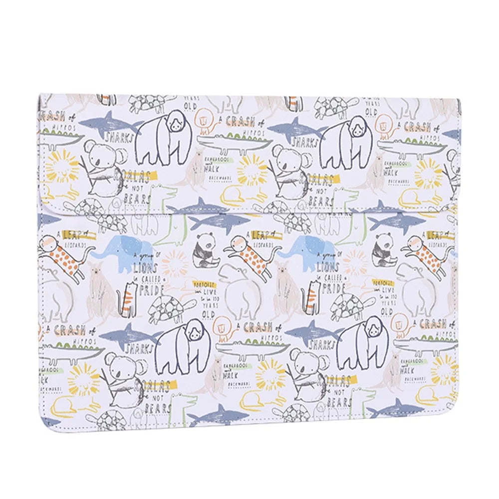CANVASARTISAN E50-01 Cartoon Animal Pattern PU Leather Magnetic Flip Cover Laptop Sleeve Notebook Case Bag - White/for 12-inch Laptop - 5