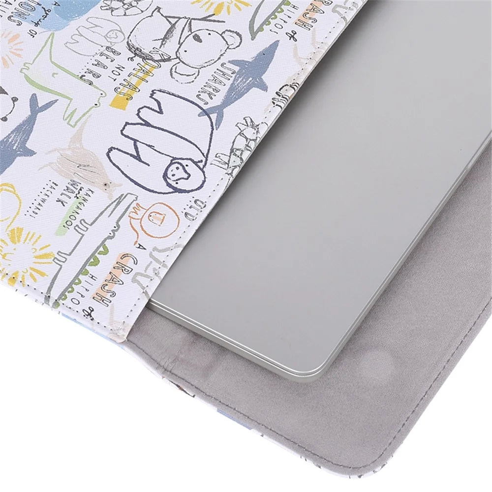 CANVASARTISAN E50-01 Cartoon Animal Pattern PU Leather Magnetic Flip Cover Laptop Sleeve Notebook Case Bag - White/for 12-inch Laptop - 6