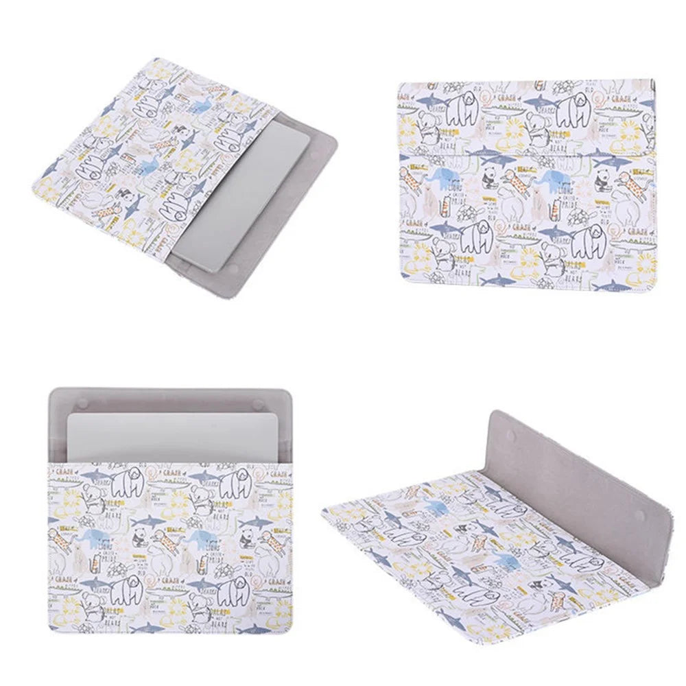 CANVASARTISAN E50-01 Cartoon Animal Pattern PU Leather Magnetic Flip Cover Laptop Sleeve Notebook Case Bag - White/for 12-inch Laptop - 7